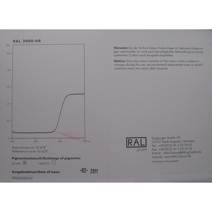 德國(guó)RAL勞爾840-HR色卡校準(zhǔn)頁(yè)(半光澤版本)